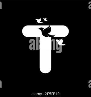 Anfangsbuchstabe T mit Vogelform innen Vektor-Logo-Design Stock Vektor