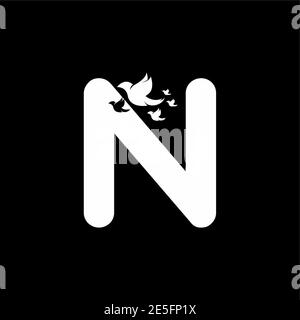 Anfangsbuchstabe N mit Vogelform innen Vektor-Logo-Design Stock Vektor