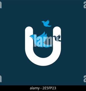 Anfangsbuchstabe U mit Vogelform innen Vektor-Logo-Design Stock Vektor