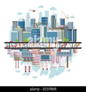 Stadt und Industrielandschaft. Ökologisches Konzept Stock Vektor