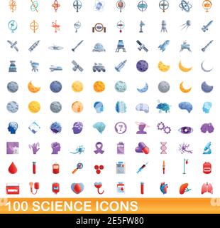 100 Science Icons Set. Cartoon Illustration von 100 Science Icons Vector Set isoliert auf weißem Hintergrund Stock Vektor