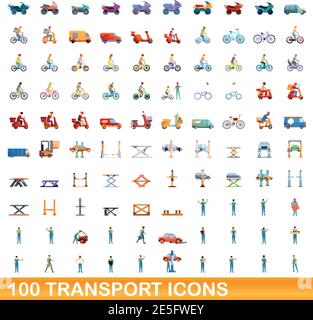 100 transport Icons einstellen. Cartoon Illustration von 100 Transport icons Vektor auf weißem Hintergrund einstellen Stock Vektor