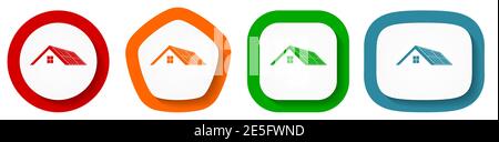 Sonnenkollektoren auf dem Dach eines Hauses, saubere Energie, Leistungsvektor-Symbol-Set, flache Design-Tasten auf weißem Hintergrund Stock Vektor