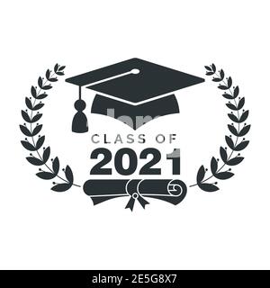 Graduate Cap schwarzes Logo mit Lorbeerkranz Stock Vektor