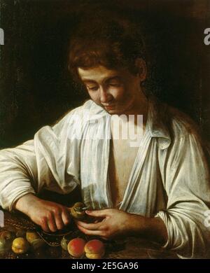 Michelangelo Merisi da Caravaggio (Mailand 1571-Port' Ercole 1610) - Junge Peeling Frucht Stockfoto