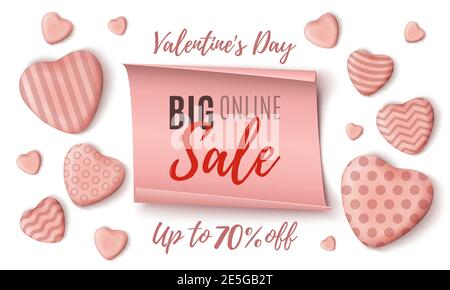 Big Valentines Day Online-Verkauf Hintergrund Vorlage. Stock Vektor
