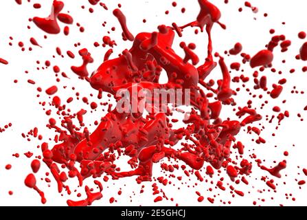 Lebendige rote Farbe spritzt auf einem weißen Hintergrund 3d-Rendering Stockfoto