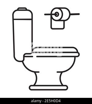 Toilettensymbole im Umriss-Stil. Toilettenschüssel, Toilettenpapierrolle abgebildet. Stock Vektor