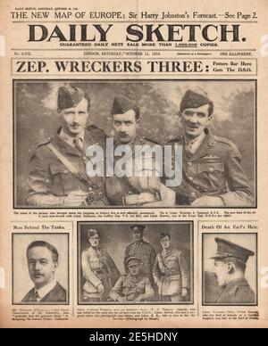 1916 Daily Sketch Zeppelin Straffer des RFC Stockfoto