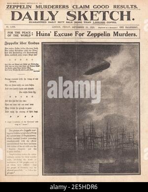 1915 Daily Sketch Zeppelin überfällt London Stockfoto