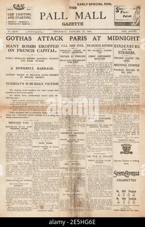 1918 Pall Mall Gazette Gotha razscht auf Paris Stockfoto