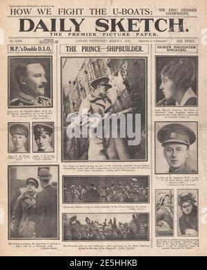 1918 Daily Sketch Prince of Wales auf Clydeside Stockfoto