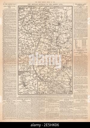 1918 die Times Deutsche Karte der Frühjahrsoffensive Stockfoto