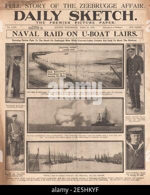 1918 Daily Sketch Royal Navy in Zeebrugge RAID Stockfoto