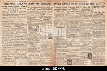 1918 Daily Sketch Royal Navy in Zeebrugge RAID Stockfoto