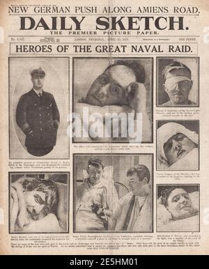 1918 Daily Sketch Royal Navy in Zeebrugge RAID Stockfoto