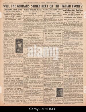 1918 Daily Sketch Drohung der deutschen Armee an die italienische Front Stockfoto