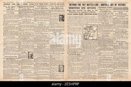 1918 Daily Sketch Fortschritte der britischen Armee an der Westfront Stockfoto