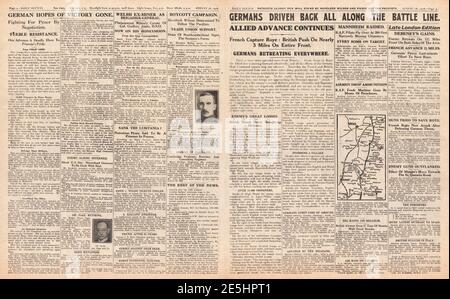 1918 Daily Sketch Fortschritte der britischen Armee an der Westfront Stockfoto