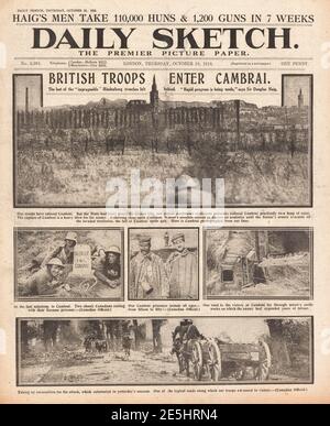 1918 Daily Sketch die britische Armee fängt Cambrai ein Stockfoto