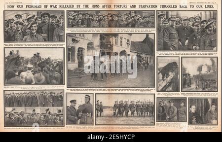 1918 Daily Sketch Center page entließ Kriegsgefangene Stockfoto