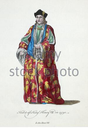 Habit von Heinrich VII. 1490, 1457 – 1509, war der König von England und Herr von Irland von 1485 bis zu seinem Tod am 21. April 1509, Vintage Illustration von 1817 Stockfoto