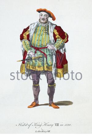 Habit of King Henry VIII in 1520, 1491 – 1547, war König von England von 1509 bis zu seinem Tod im Jahr 1547, Vintage Illustration von 1817 Stockfoto