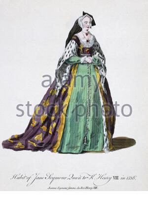 Habit of Jane Seymour, Queen for King Henry VIII in 1536, 1491 – 1547, Vintage Illustration von 1817 Stockfoto