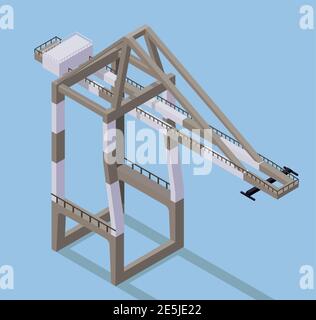 Vektor isometrische Abbildung von Ladekran. Hafenkran in Docks. Stock Vektor