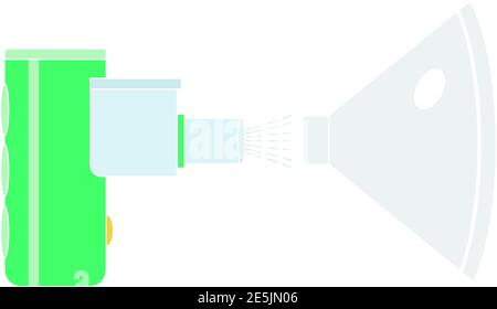 Tragbarer Einzelvernebler für Hals- und Nasenbehandlung. Vektor für medizinische Geräte. Leuchtend grüner Inhalator für die Atembehandlung. Stock Vektor