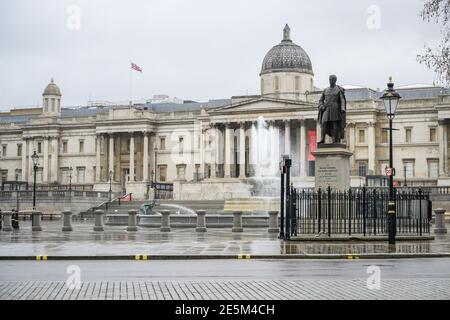 Ein verlassener Trafalgar Square in London während Covid - 19 Lockdown 20. Januar 2021 London, Großbritannien Stockfoto