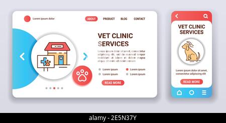 Vet Klinik Dienstleistungen Web-Banner und mobile App-Kit. Tierpflege. Vektordarstellung Stock Vektor