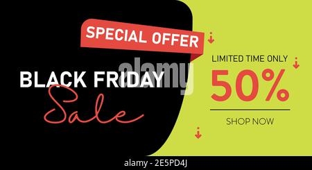 Website Poster Design für Black Friday Sale. Werbung, Werbebanner in schwarz und rot. Stock Vektor