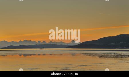 Sonnenuntergang über dem Solway im Mersehead RSPB Reserve, Dumfries und Galloway, SW Schottland Stockfoto