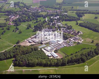 Luftaufnahme der landwirtschaftlichen Hochschule von Bishop Burton, in der Nähe von Beverley, East Yorkshire Stockfoto