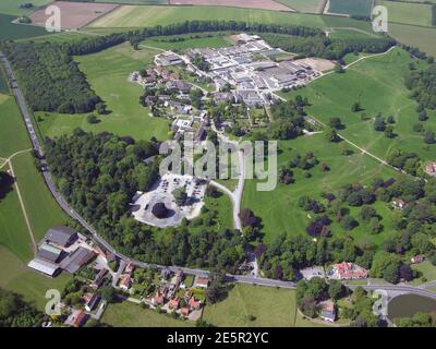 Luftaufnahme der landwirtschaftlichen Hochschule von Bishop Burton, in der Nähe von Beverley, East Yorkshire Stockfoto