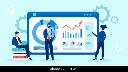 Vector of Business People Business Analytics Team Überwachung Finanzberichte Und Investitionen Stock Vektor