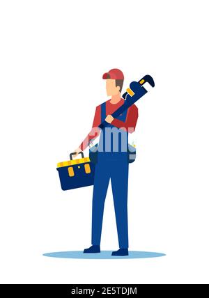 Vektor eines Handwerkers mit Werkzeugkasten und einem Schraubenschlüssel Isoliert auf weißem Hintergrund Stock Vektor