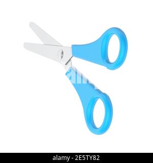 Blaue Schere isoliert auf weißem Hintergrund. Öffnen. 3d-Illustration. Stockfoto