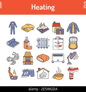 Symbole für Heizungsfarben eingestellt. Piktogramme für Webseite, mobile App, Promo. UI UX GUI Design Element. Bearbeitbare Kontur. Stock Vektor