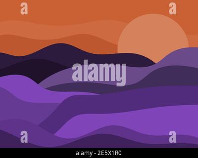 Nacht gewellte Landschaft in einem minimalistischen Stil. Boho typografisches Dekor für Drucke, Poster und Innenausstattungen. Moderne Einrichtung aus der Mitte des Jahrhunderts. Vektorgrafik Stock Vektor