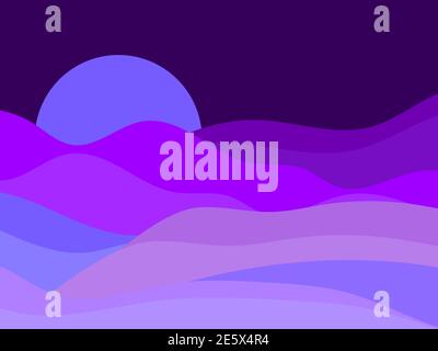 Nacht gewellte Landschaft in einem minimalistischen Stil. Boho typografisches Dekor für Drucke, Poster und Innenausstattungen. Moderne Einrichtung aus der Mitte des Jahrhunderts. Vektorgrafik Stock Vektor