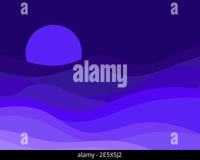 Nacht gewellte Landschaft in einem minimalistischen Stil. Boho typografisches Dekor für Drucke, Poster und Innenausstattungen. Moderne Einrichtung aus der Mitte des Jahrhunderts. Vektorgrafik Stock Vektor