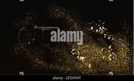 Gold Glitter Textur isoliert auf schwarz. Feierlicher Hintergrund. Stock Vektor