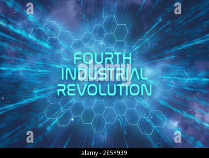 Eine futuristische 'vierte industrielle Revolution' typografische Illustration, die die symbolisiert Schnelle Fortschritte in der Technologie Stockfoto