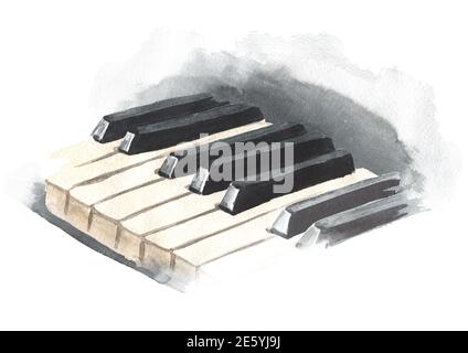 Klaviertasten. Handgezeichnete Aquarellillustration isoliert auf weißem Hintergrund Stockfoto