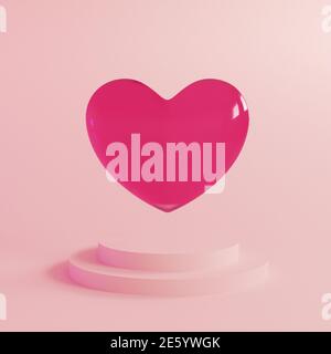 Abstrakt Valentinstag Hintergrund mit fliegenden realistischen Glas Herz und glücklichen Valentinstag Text. Für Website, Wallpaper, Einladung, Plakate Stockfoto