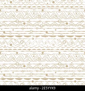 Detaillierte abstrakte Weiß und Beige Pastell horizontal Nahtloses Wiederholungsmuster mit zufälligen rauen, verdrehten Teil von Dreiecken oder gebrochenen Linien, Teil von Kreis Stock Vektor