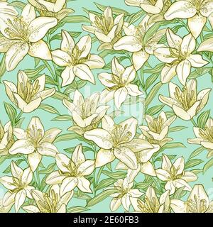 Nahtlose Hintergrund Ornament mit lilly Blumen Stockfoto