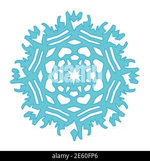 Festliche blaue Schneeflocke liegen auf weißem Hintergrund. Aus Papier ausschneiden. Abbildung Stock Vektor
